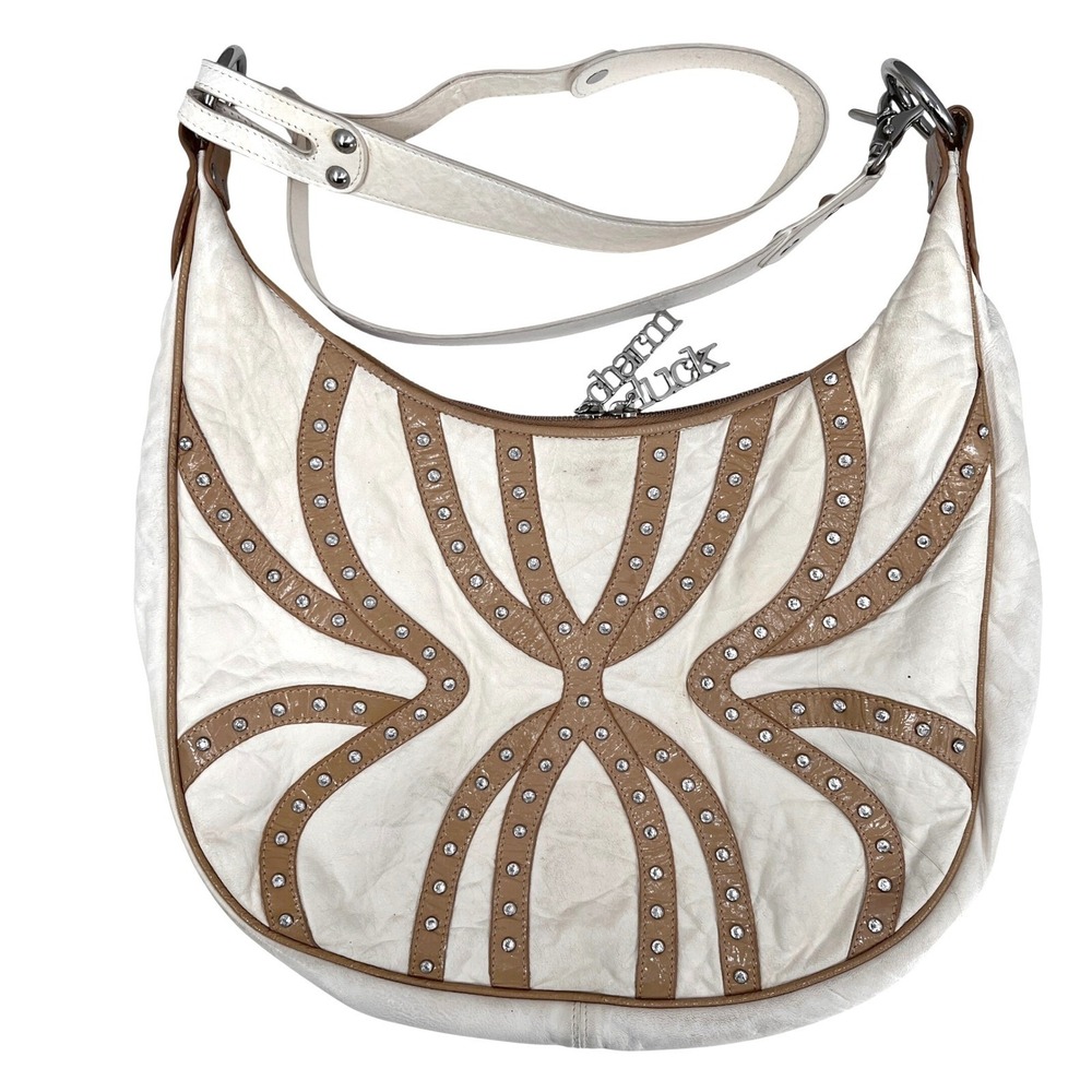Charm and Luck Shoulder Hobo Bag Studded Leather Rhinestones Y2K Cowgirl Vintage